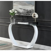 Bowery Hill Contemporary Glass Sofa Console Table with White Base