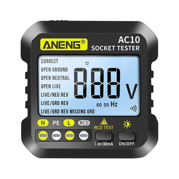 Eigraketly ANENG Digital Power Socket Tester Voltímetro Oficina Hotel Ground Zero Line Polarity Check Detector Medición de voltaje Type2 NO2