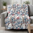 thumbnail image 2 of Blue Red Botanical Blanket Soft Cozy Warm Twin Blanket for Bed, Plush Fuzzy Flannel Fleece Blankets for Sofa, Summer Watercolor Flower Branch Plant Throw Blankets for Couch, Gifts for Men, 60"x80", 2 of 9