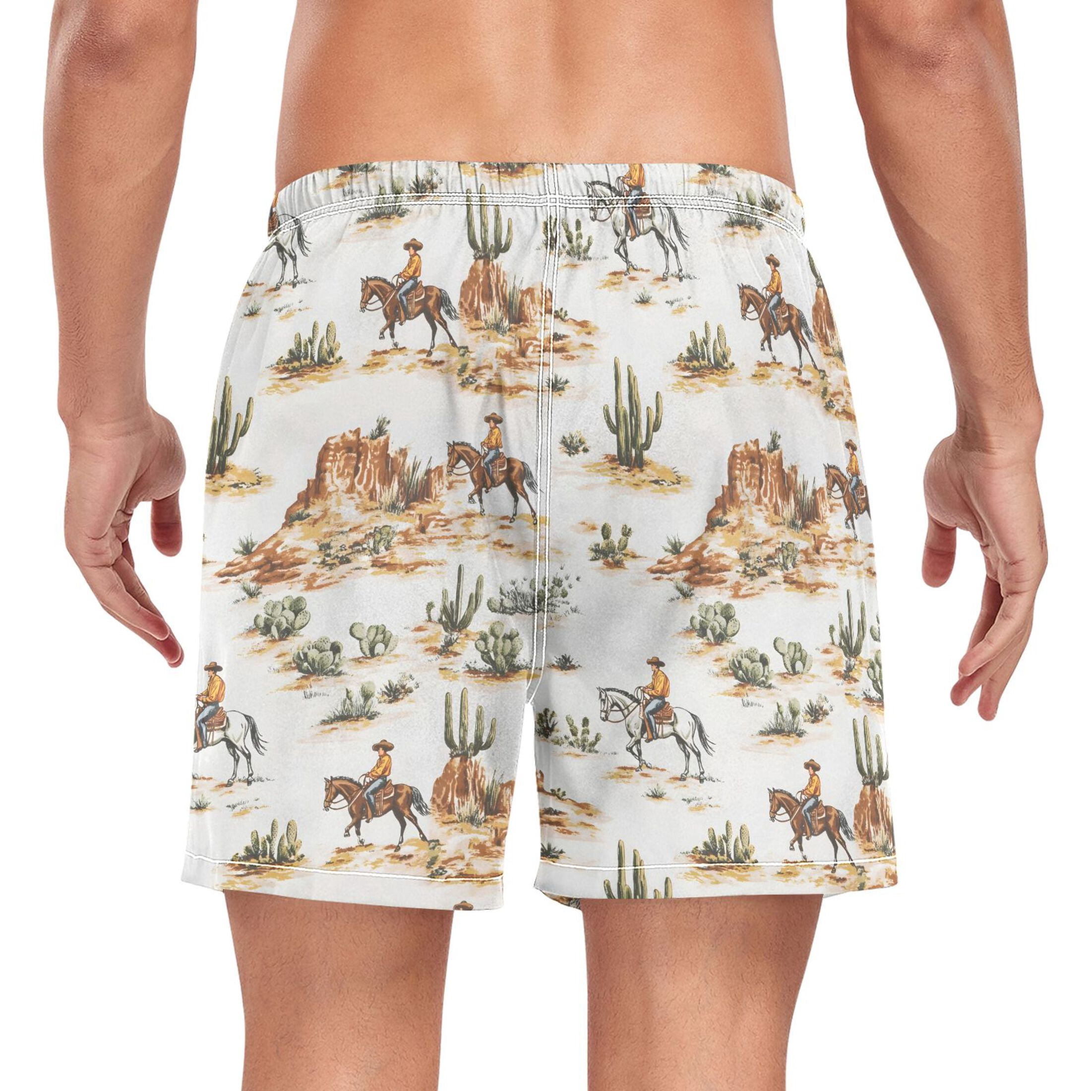 joogoo Men's Western Cowboy Horses Swim Trunks with Liner Pocket Beach Shorts M