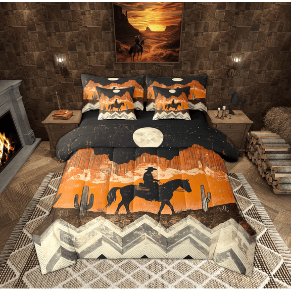 Feelyou Tribal Western Cowgirl Bedding Comforter Set 7 Pieces, Rustic Horse Animal Full Bedding Set, Teen Boy Girl Kid Reversible Fitted Sheet Flat Sheet, Microfiber Bedroom Decor