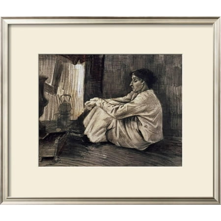 - Sien with Cigar Sitting on the Floor Near Stove Framed Art Print Wall Art - 26.5x23
