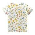 thumbnail image 4 of Abcomgle Tshirts for Kids Girls Crewneck Floral Print Girls Shirts Short Sleeve Toddler Girls T-Shirts Summer Trendy Cotton Cartoon Toddler Tops Girls 5-6 Years,Yellow, 4 of 5