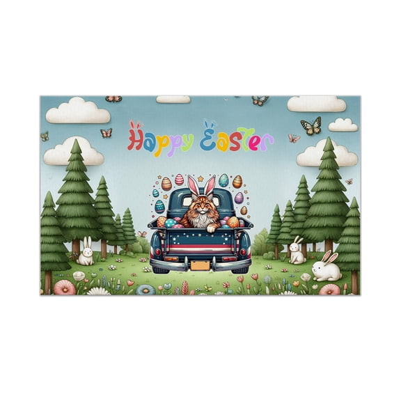 Happy Easter Maine Coon American Flag Truck Bunny Ears Doormat Cat Lover Kitten Owner Gifts Indoor Outdoor Welcome Mat - 03001