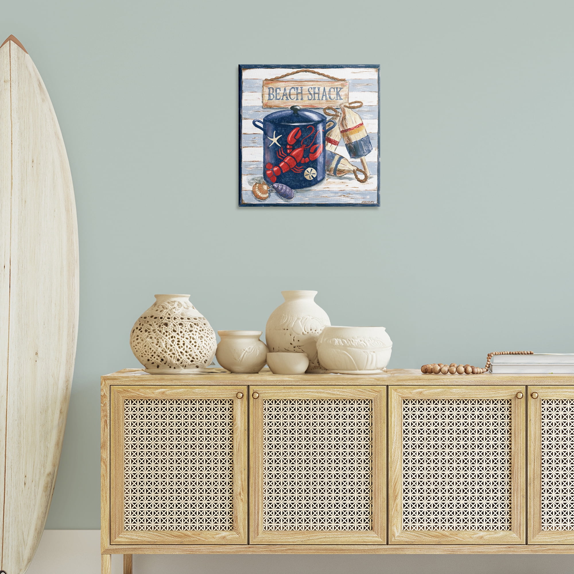 Stupell Industries Beach Shack on Stripes Nautical & Beach Painting Wrapped Canvas Art Print Wall Art, 24 x 24