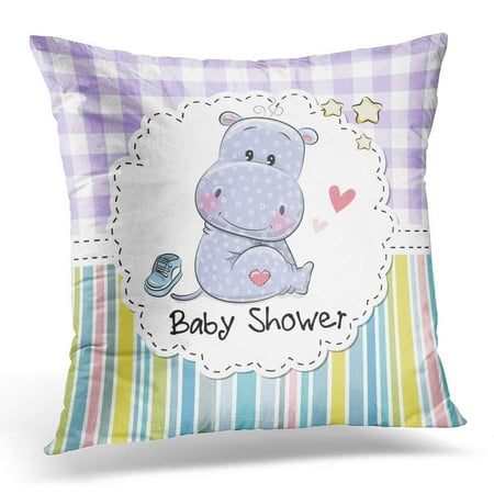 Arhome Blue Announcement With Cute Cartoon Hippo Baby Throw Pillow Case Pillow Cover Sofa Home Decor 16x16 Inches Walmart Com Walmart Com