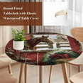 thumbnail image 3 of Christmas Round Tablecloth 55-60 Inch Round Fitted Table Cloth with Elastic Edge, Winter Pine Needles Horse Red Farmhouse Waterproof Table Cover Protector for Outdoor Picnic Party Dining, 3 of 6
