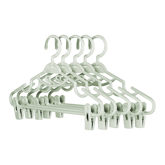 5Pcs Clip Hangers for Pants and Skirts, Space Saving Non-Slip Hangers with Clips for Jeans and Underwear, Green Closet Organizer