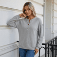 thumbnail image 2 of Women Waffle Knit Pullover Tops, Polyester Solid Long Sleeve Loose Fashion Casual Henley Shirts, 2 of 7
