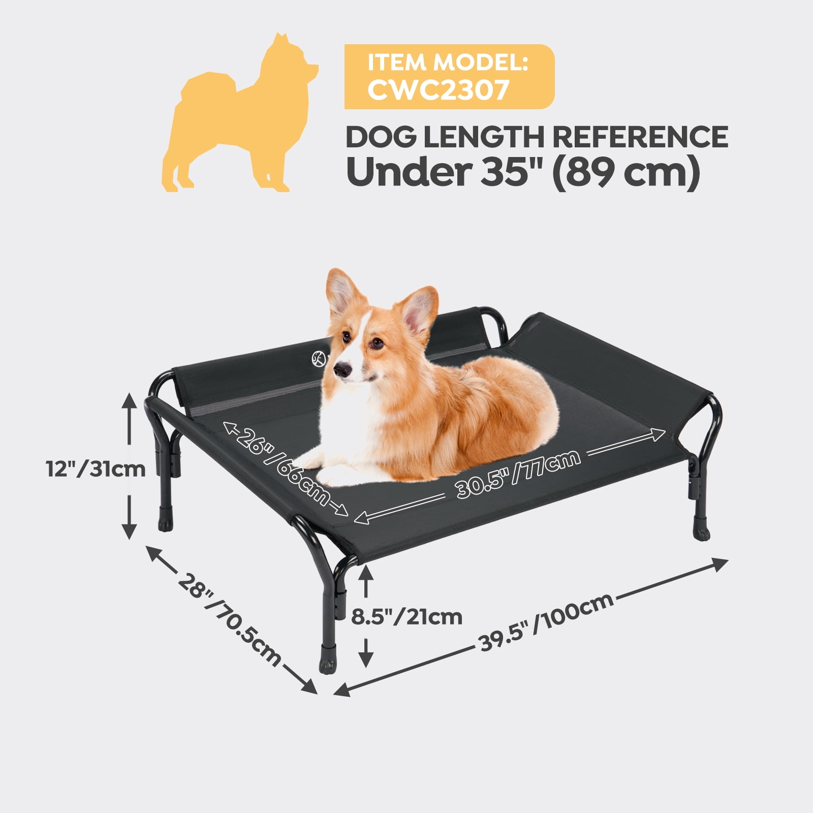 Veehoo Cooling Elevated Dog Bed with Guardrail & Slope Headrest, Teslin Mesh, Medium, Black