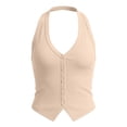 thumbnail image 4 of WAYUTE Womens Tank Tops Button Front Backless Halterneck V Neck Knit Cropped Vest Top Solid Color Layering Work Business,Khaki,XL, 4 of 4
