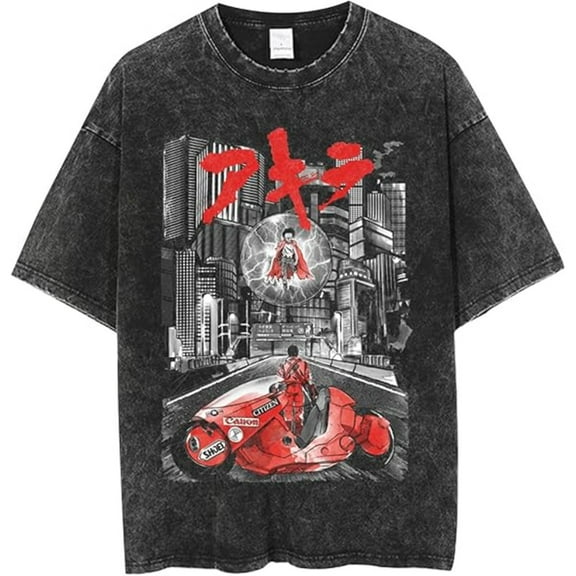Akira Merch Washed T-shirt Cool Print Casual Short Sleeve Men And Women Fashion Street Wear