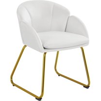 CRXX Modern Velvet Vanity Chair Armchair, Flower Shaped Makeup Chair with Golden Metal Legs for Living Room/Makeup Room/Bedroom/Home Office/Kitchen, White