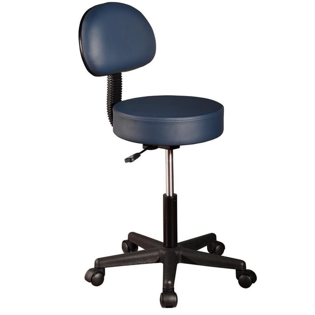 Master Massage Dossier Roulant Tabouret Rond avec Dossier Pivotant Hauteur Réglable Bleu Royal