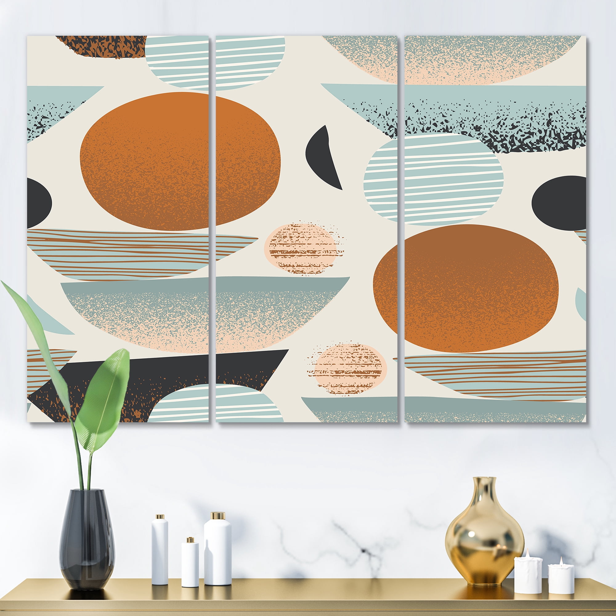 Designart ' Retro Shapes With Abstract Moons and Suns I ' Modern Canvas Wall Art Print