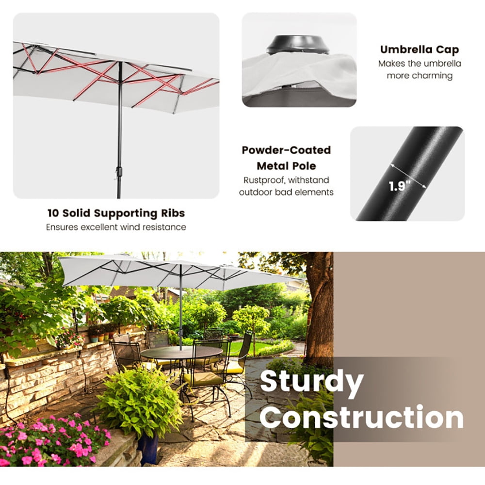 Aimee Lii 15 Feet Double-Sized Patio Umbrella with Crank Handle and Vented Tops, Sunbrella Patio Umbrellas, Beige