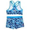 thumbnail image 4 of YUUMIN Kids Girls Camouflage Gymnastics Dance Swim 2 Pcs Outfit Racer Straps Crop Top with Shorts Swim Tankini Blue 14, 4 of 5