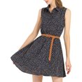 thumbnail image 5 of MODA NOVA Juniors Printed Half Placket Sleeveless Belted Dress Dark Blue-Brown Print XS, 5 of 6