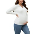 thumbnail image 4 of INSPIRE CHIC Womens Maternity Tops Sweater Long Sleeve Turndown V Neck Tunic Blouse Pregnancy Clothes L White, 4 of 6