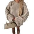 thumbnail image 2 of Cable Knit Oversized Sweaters Womens Cozy Pullover Sweater Fall Winter Clothes Camel Color S, 2 of 6