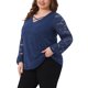 thumbnail image 4 of Blusa casual de mujer de talla grande Agnes Orinda con doble capa, encaje, mangas largas, escote en V, transparente, 1X azul real, 4 of 6