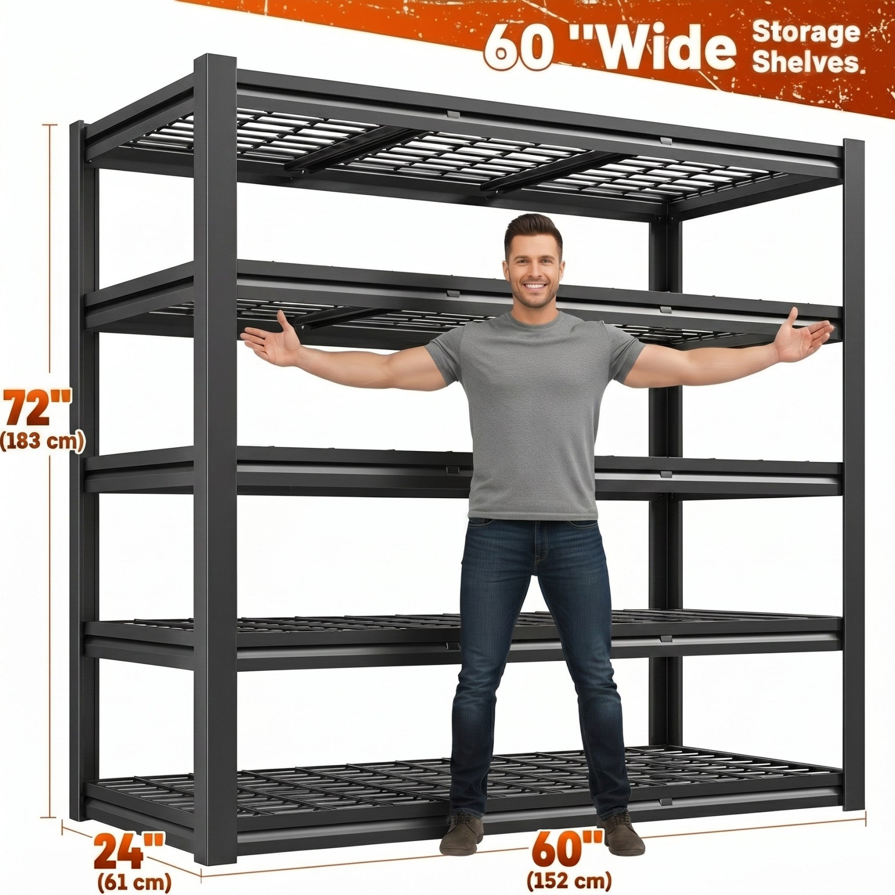 Sailvan 3500LBS Heavy Duty Garage Shelving, 5-Tier Adjustable Metal Storage Shelves, Industrial Steel Utility Rack, 60"W x 24"D x 72"H,Black