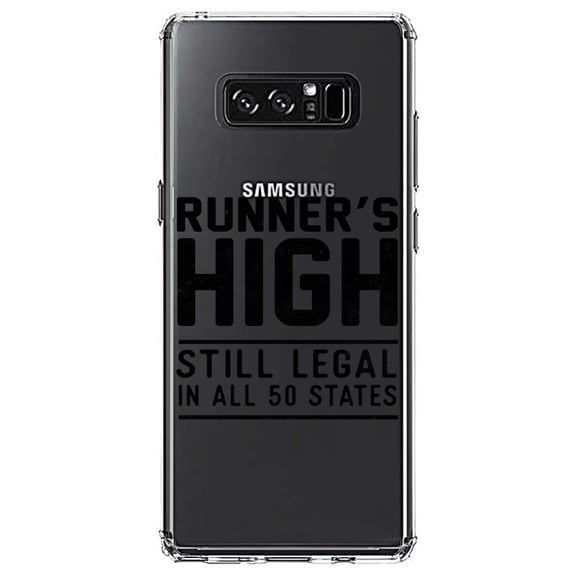 DistinctInk Clear Shockproof Hybrid Case for Samsung Galaxy Note 8 - TPU Bumper Acrylic Back Tempered Glass Screen Protector - Runner's High Still Legal in All 50 States