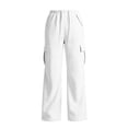 thumbnail image 6 of Womens' Sweat Pants Ndbuld Women's Casual Solid Color Drawstring Elastic Waist Sweatpants Cuffed Side Pockets Pants White S, 6 of 7