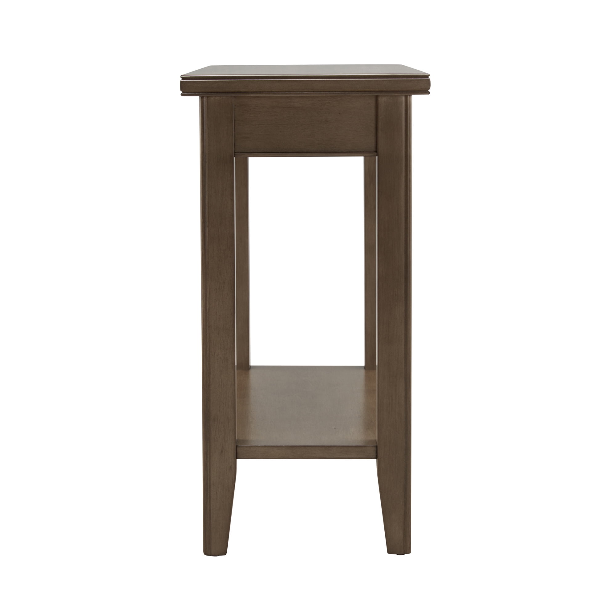 Smoke Gray Solid Wood Narrow End Table with Shelf, Small Space, 12 in. W