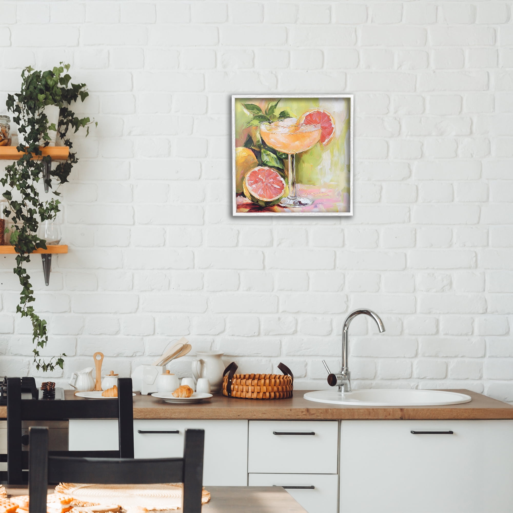 Stupell Industries Grapefruit Summer Cocktail White Framed Giclee Art, design by Riley B