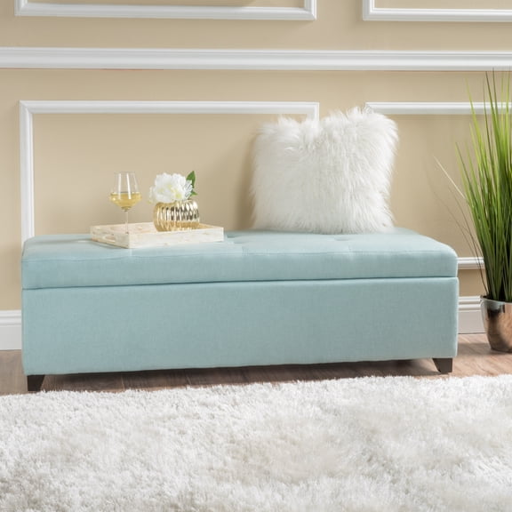 50 Inch Wide Rectangle Storage Ottoman Bench with Tufted Upholstery and Soft-Close Hinges for Living Room Entryway or Family Room