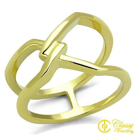Cut Out Cross - Classy Not Trashy® Women's Stainless Steel Cut Out Cross Dome Gold Colored Ring - Size 8