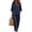 Navy, variant on Womens Summer 2 Piece Lounge Sets Spring Fall Transition Outfits Ruffle 3/4 Sleeve Top High Rise Wide Leg Trousers Set Khaki M