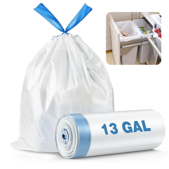 13 Gallon 1.6 Mil 60 Counts Strong Trash Bags, Compatible with Home Office Kitchen, White