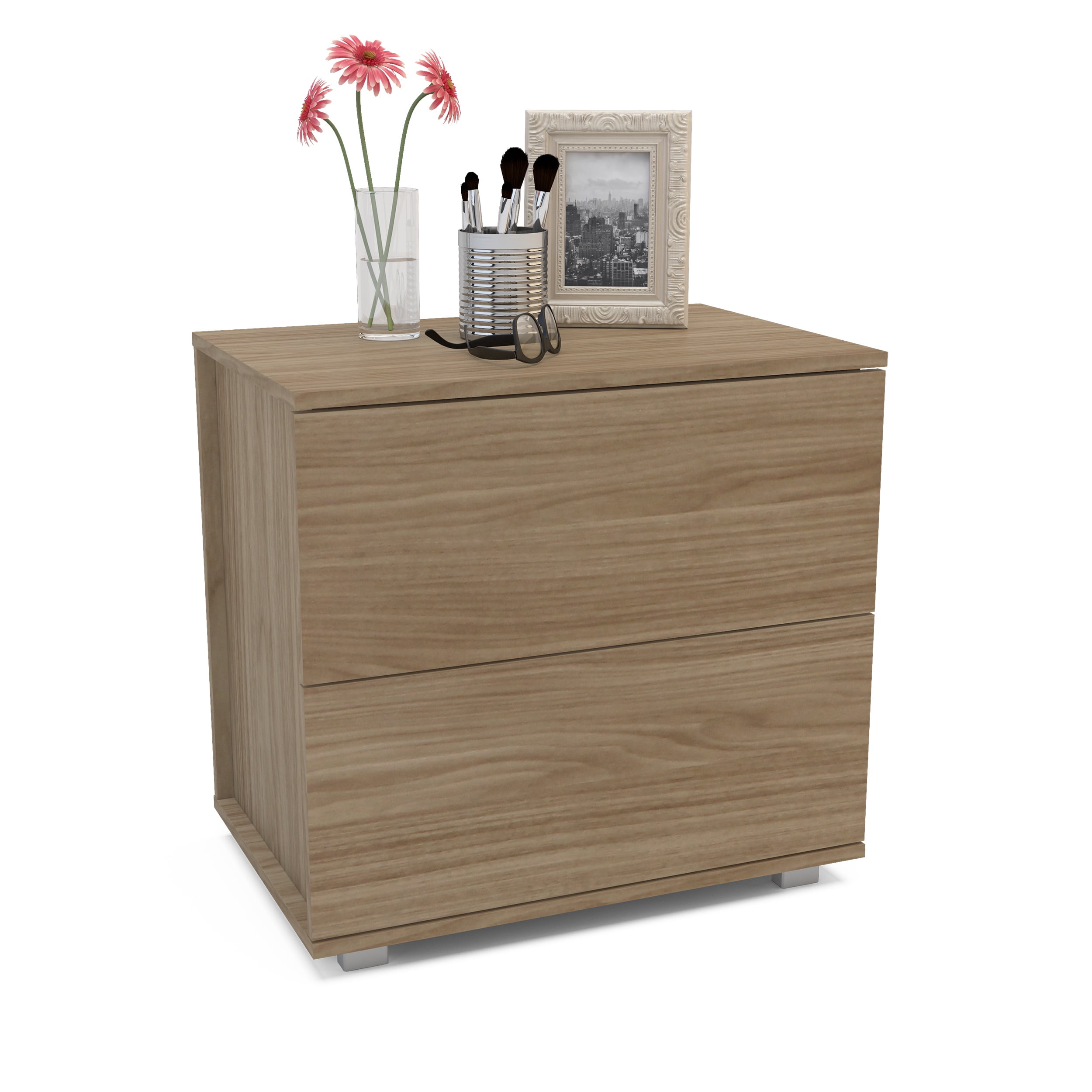 Polifurniture Madison Modern 2 Drawer Nightstand, Light Oak