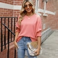 thumbnail image 2 of Tops for Women Trendy Womens Plus Size Tops Women's Casual Loose Fit Plus Size Round Neck 3/4 Sleeve Pullover Top Comfortable Breathable Blouse for Everyday Wear, 2 of 6
