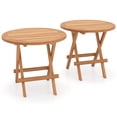thumbnail image 1 of Costway 2 PCS Patio Folding Side Table Indonesia Teak Wood Round Slatted Tabletop Portable Camping, 1 of 9