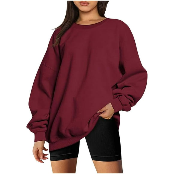 Pisexur Sweatshirts for Women Fleece No Hood Solid Color Crewneck Sweatshirt Long Sleeve Shirts for Women Casual Loose Oversized Sweatshirt Fall Sweatshirts Fashion Basic Pullover Sweatshirt