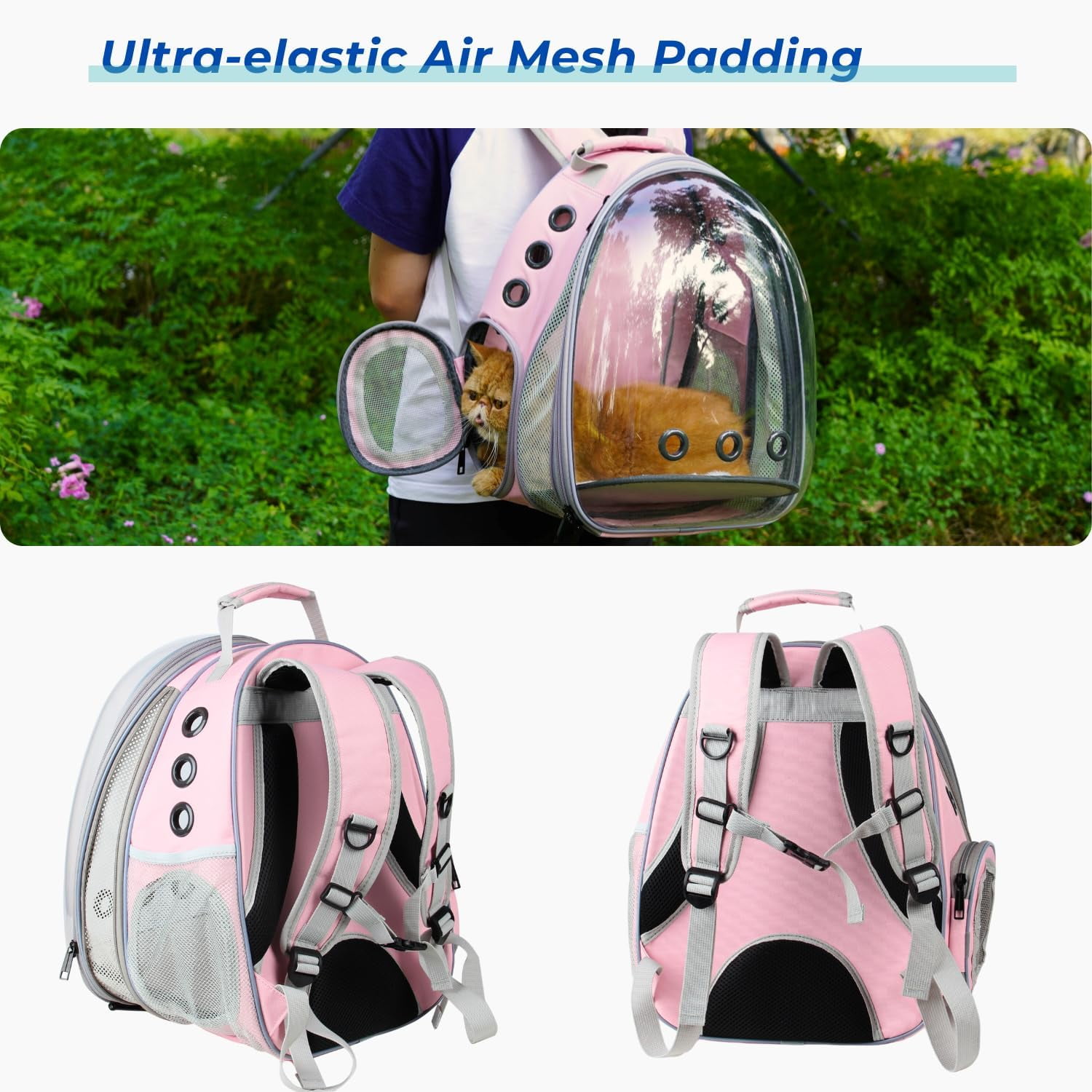 Cat Carrier Backpack, Expandable Bubble Pet Carrier for Cats and Small Dogs, Airline Approved Travel Backpack for Hiking, Walking & Outdoor Adventures - Supports up to 16 lbs