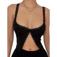 thumbnail image 1 of VISgogo - Camiseta sin mangas para mujer con decoración de dobladillo de flores de encaje, ropa de verano con cuello en V profundo y parte delantera abierta VISgogo moda, 1 of 9