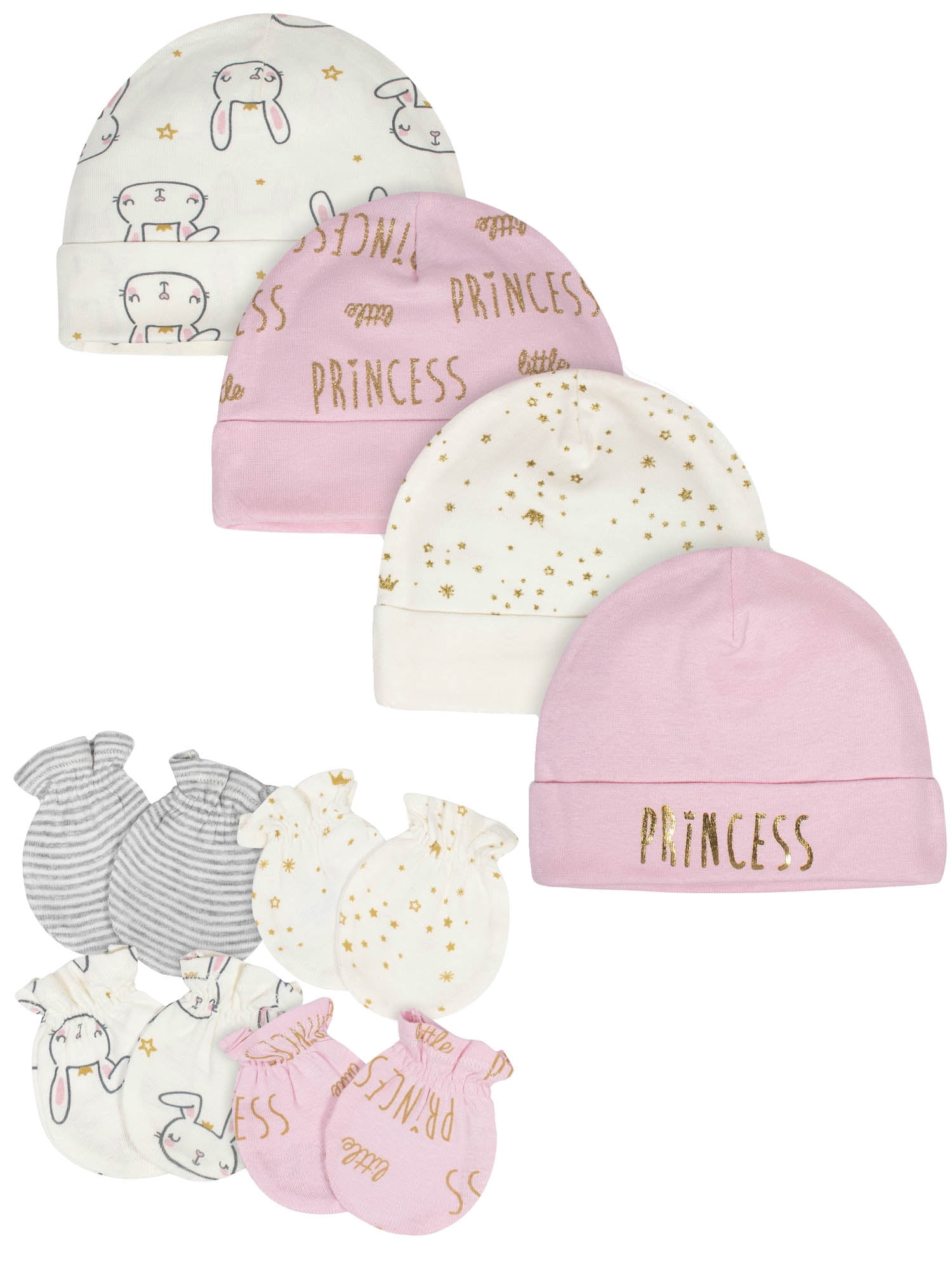Gerber Baby Girls Caps & Mittens Set, 8Piece