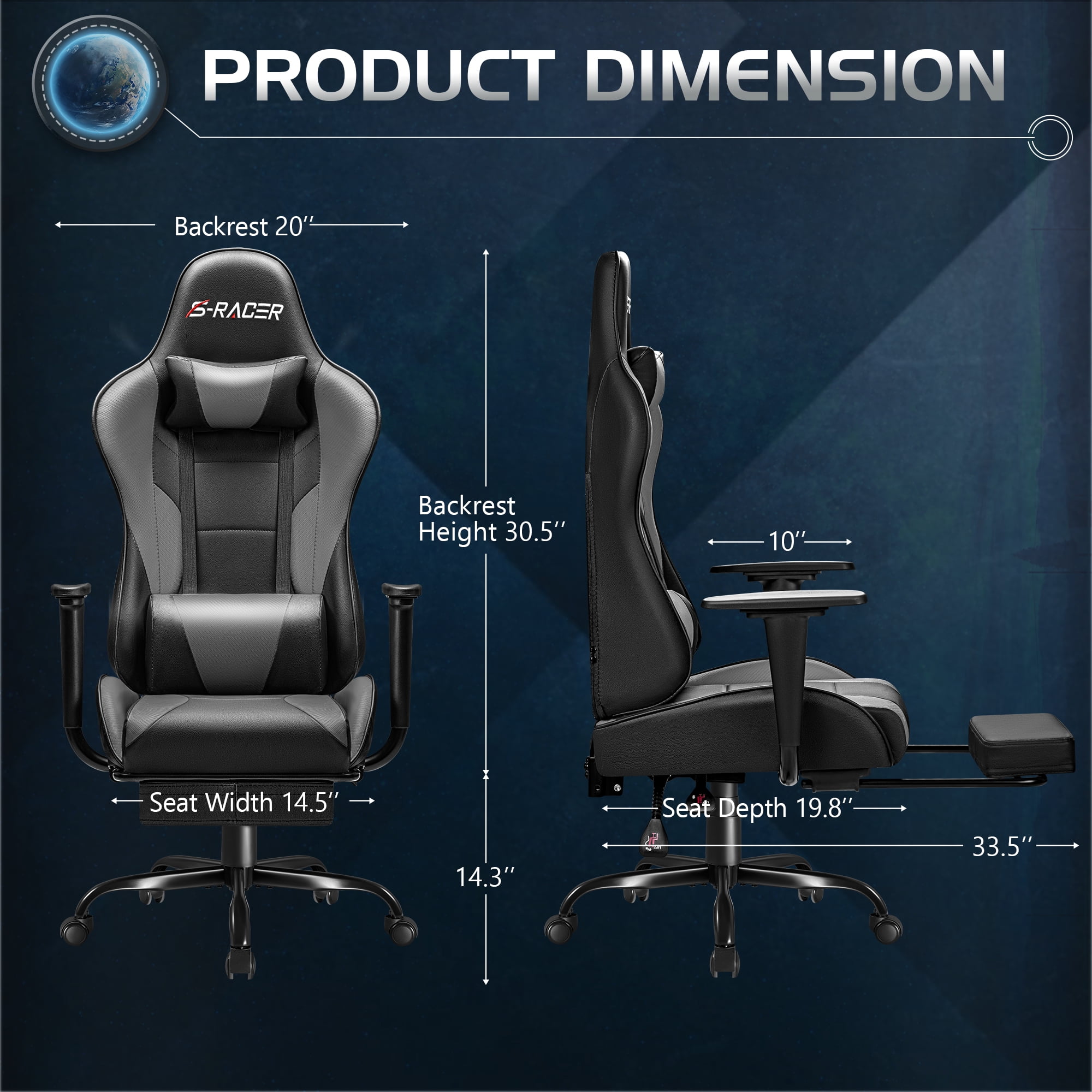 Homall Gaming Chair Massage Office Chair High Back PU Leather Chair with Footrest, Gray