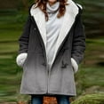 thumbnail image 1 of Womens Casual Loose Fuzzy Fleece Gradient Solid Plus Size Buttons Jacket Hooded Coat, 1 of 6