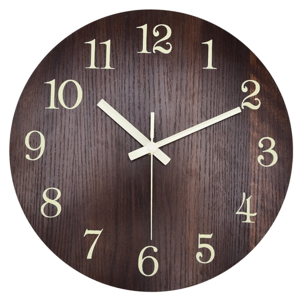 Reloj de pared de madera retro: movimiento de cuarzo silencioso, luminoso 3D, ideal para dormitorio, oficina, cocina