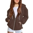 thumbnail image 6 of Girls Zip up Hoodie Jacket Teen Fleece Full Zip Oversized Casual Cardigan Sweatshirts Fashion Fall Jackets Coats with Pockets, 6 of 6
