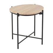 DecMode 19 x 20 Beige Marble Accent Table with Black Metal Support, 1-Piece