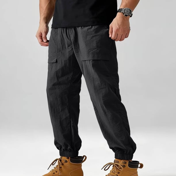 Ceisia Men's Solid Color Water-Repellent Lantern Cargo Pants with Elastic Drawstring Waist Black XXXXXL Gifts