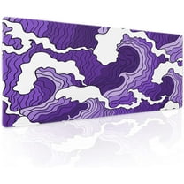Japanese Purple White Wave Gaming Mouse Pad XL Cartoon Sea Texture Extended Large Desk Cover Big Table Mat Non-Slip Rubber Base Stitched Edge Long Keyboard Playmat Office,31.5×11.8 inch