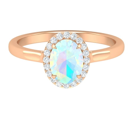 1.50 CT Oval Shape Ethiopian Opal Engagement Ring with Diamond Halo, Rose Gold, Size:US 8.50