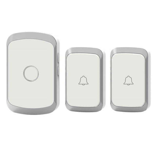 Timbre inalámbrico plateado con batería CC, Control remoto a prueba de agua, 1 transmisor, 2 anillos receptores, Timbre Inalámbrico
